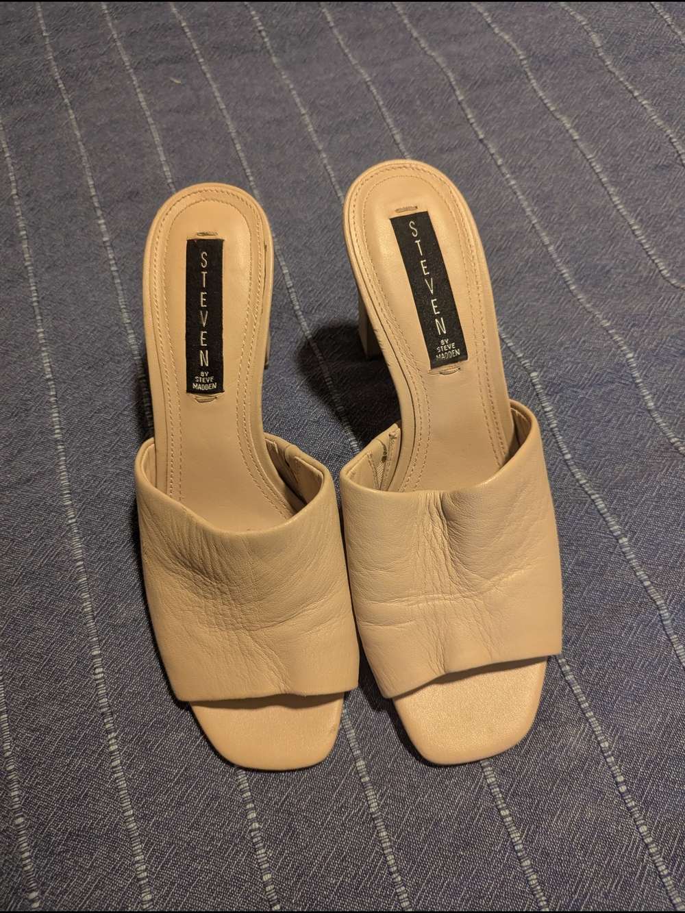 STEVE MADDEN Light Pink Leather Open-Toe Slide Heels, 9